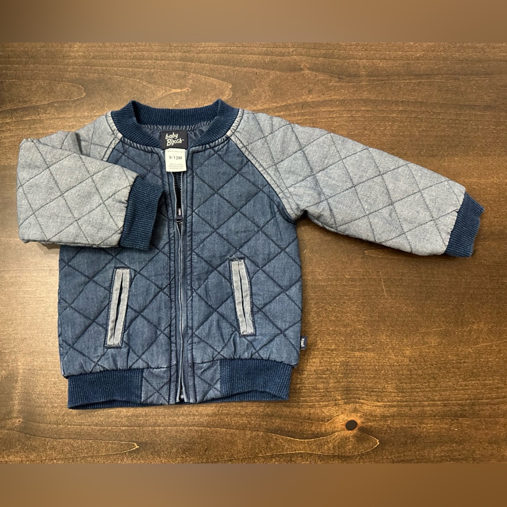 9-12 month baby bgosh Quilted Puffer Jacket - Navy and Light Gray